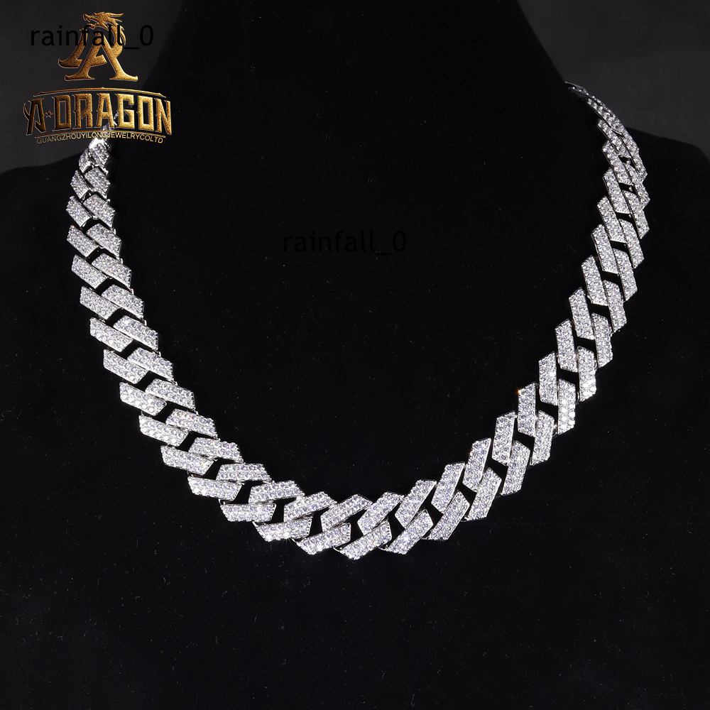 10mm Waterproof Iced Out Prong Set Moissanite Diamond 18 K Gold Plated Cuban Chain Necklace for Boys