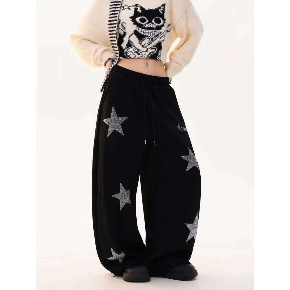 Women's Star Pattern Design Hip-hop Wide Leg Sweatpants Unisex Loose Pants Summer Y2k Bottoms Female High Waisted Baggy Trousers