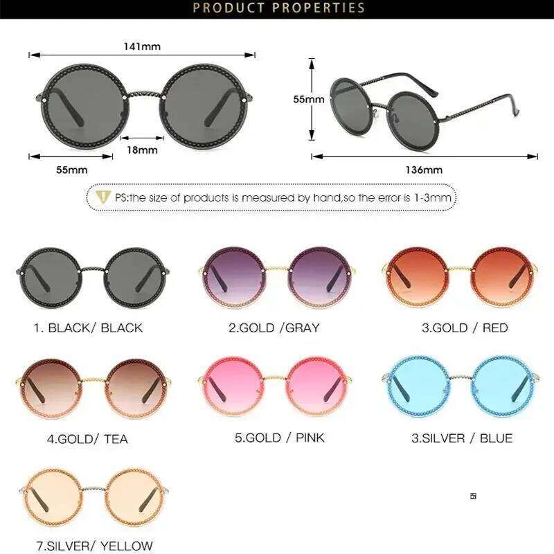 Chain Round Sunglasses Metal Luxury Brand Rimless Sun Glasses Lunettes De Sol Femme Shades Women Sunglass Zonnebril Dames Y260207