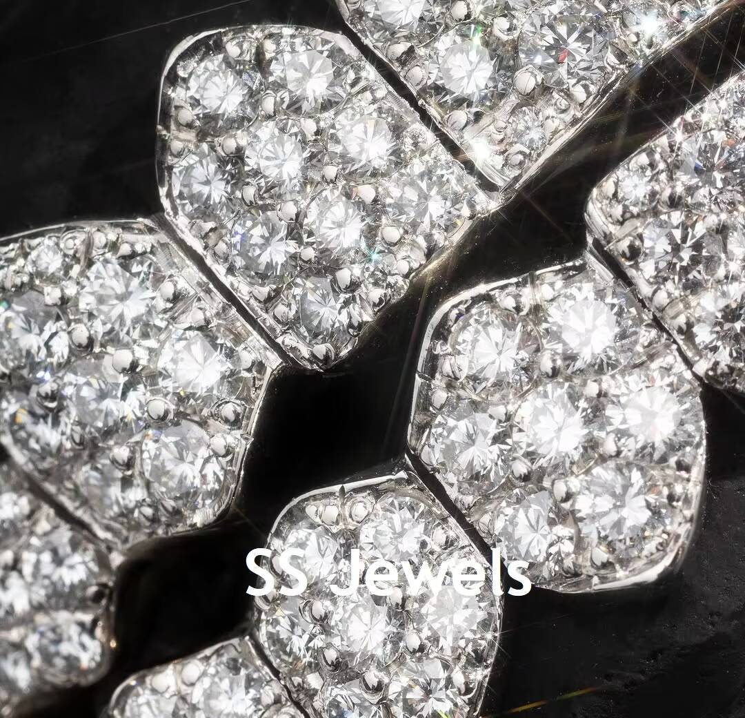 High Quality VVS Moissanite Diamond Round Brilliant Cut Sterling Silver Rhodium Plated 24 Teeth Grillz Jewelry