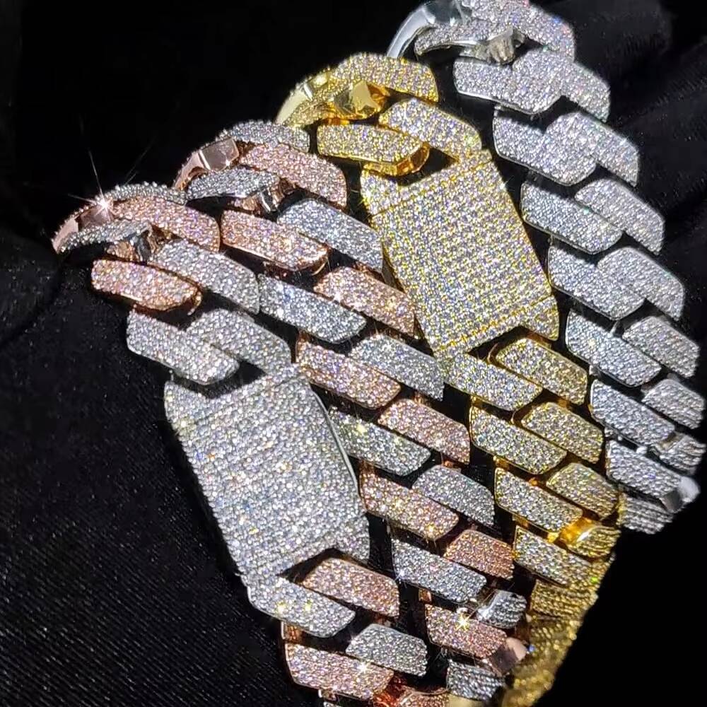 Xs 20mm Silver Gold Plated Cuban Link silver Chain Hop Iced Out Bracelet Necklace Fine Jewelry for Men and Women