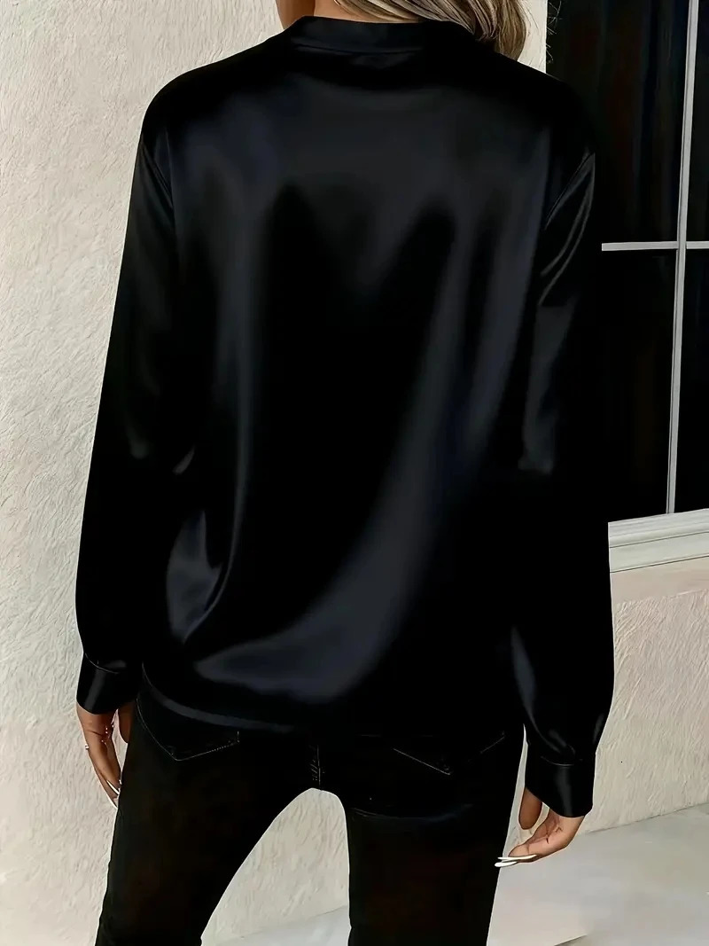 Elegant Long Sleeve VNeck SilkLike Top for Women Perfect Office Evening Wear 260207