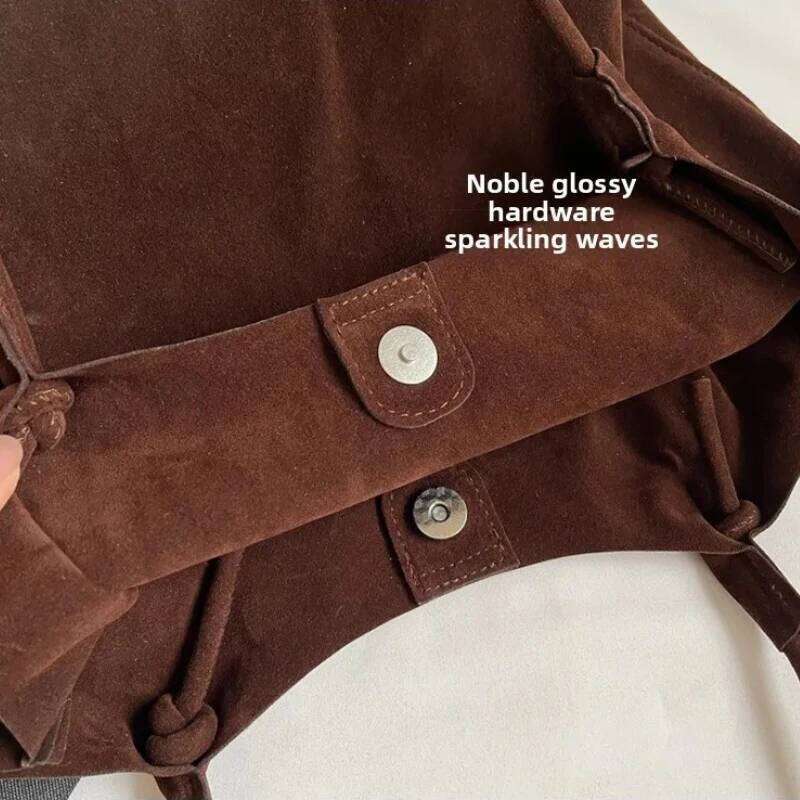 Retro Women's Shoulder Bags Suede Sewing Thread Zipper Versatile 2025 New Solid Colors High Capacity Casual Tote C260207