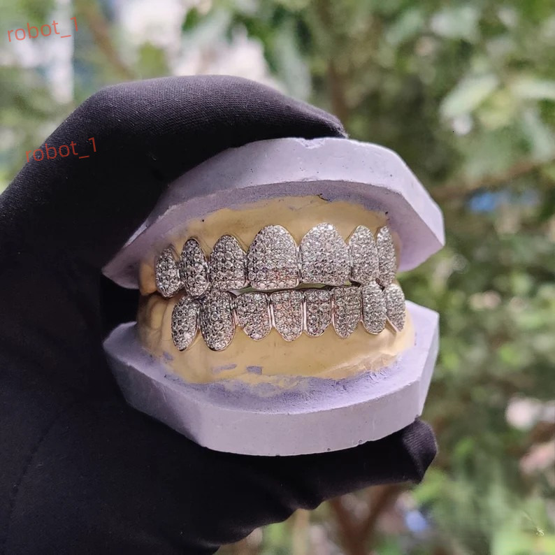 Custom 925 Sterling Silver Iced Out Grillz Diamond Teeth Top Bottom Set Hip Hop Bling Rapper Style Jewellery for Men Women