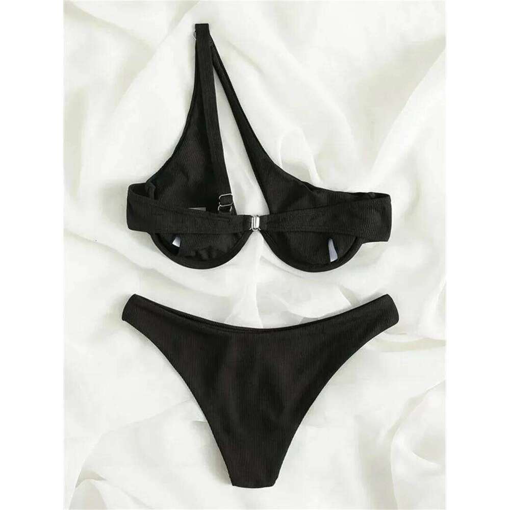 Sexy One Shoulder Bikini Set 2025 Women Red Black Push Up Underwire Micro Swimsuit Brazilian Cut Out Bathing Suit Thong Swimwear C260207