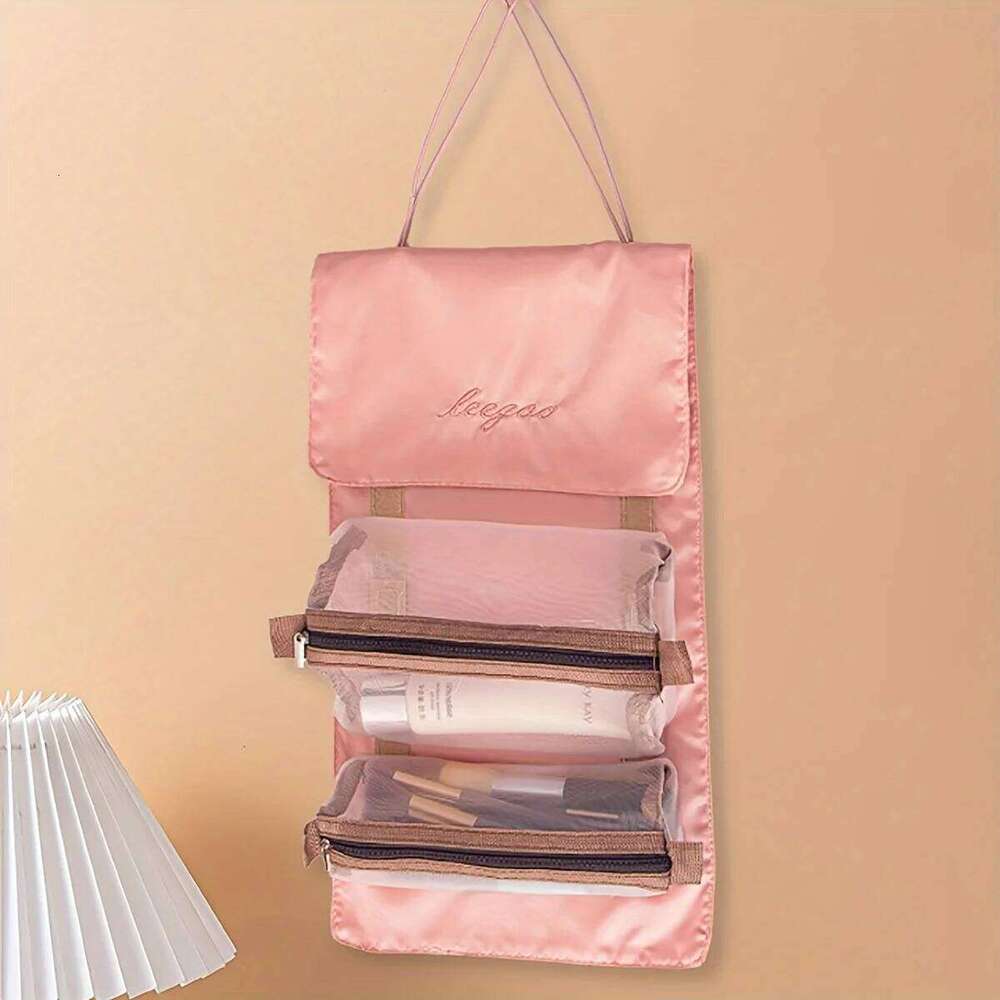 Pink waterproof detachable 4-in-1 makeup Multifunctional portable toiletry set Large capacity travel mesh storage bag Y260206