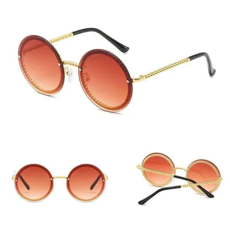 Chain Round Sunglasses Metal Luxury Brand Rimless Sun Glasses Lunettes De Sol Femme Shades Women Sunglass Zonnebril Dames Y260207