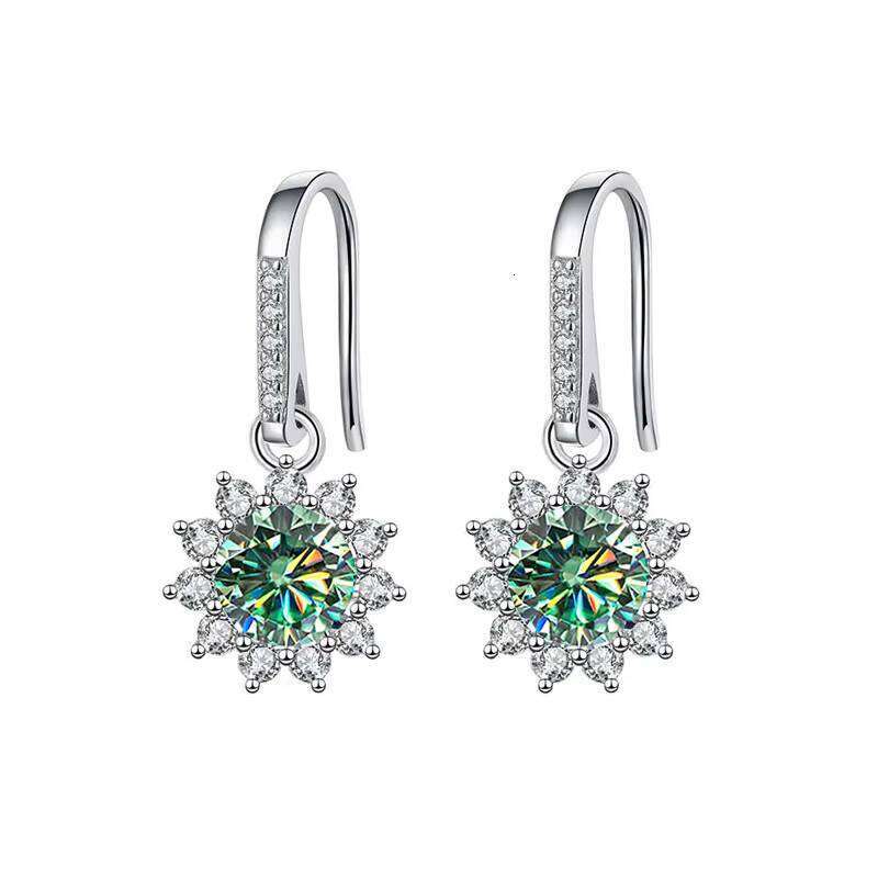Hot-Selling 925 Sterling Silver Earrings For Women - Sunflower Design With Colored Moissanite Ear Hooks Fine Jewelry