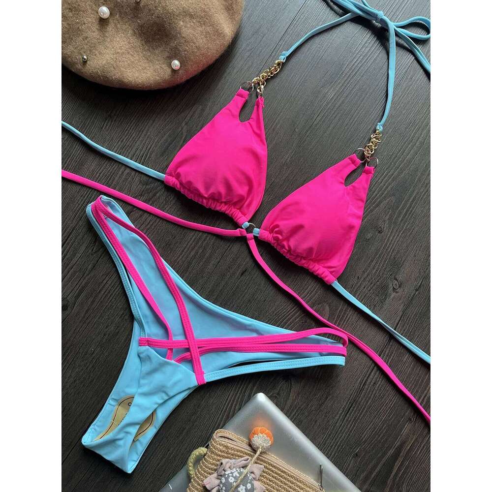 Para Praia Sexy Multicolor Push Up Swimwear Women Brazilian Bikini 2023 Swimsuit Halter Biquini Holiday Two Pieces Bathing Suit C260207