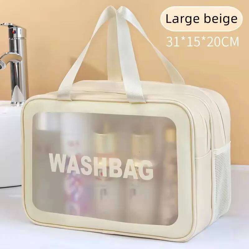 Dry-wet separation double transparent PU makeup portable washing cosmetic storage bag travel fitness swimming essentials Y260206