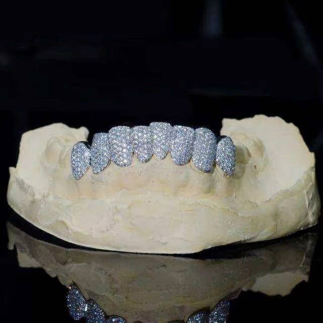 Iced Out Hip Hop Grillz for Teeth Rappers Opal VVS Moissanite 925 Silver Custom Moissanite Grill Jewelry