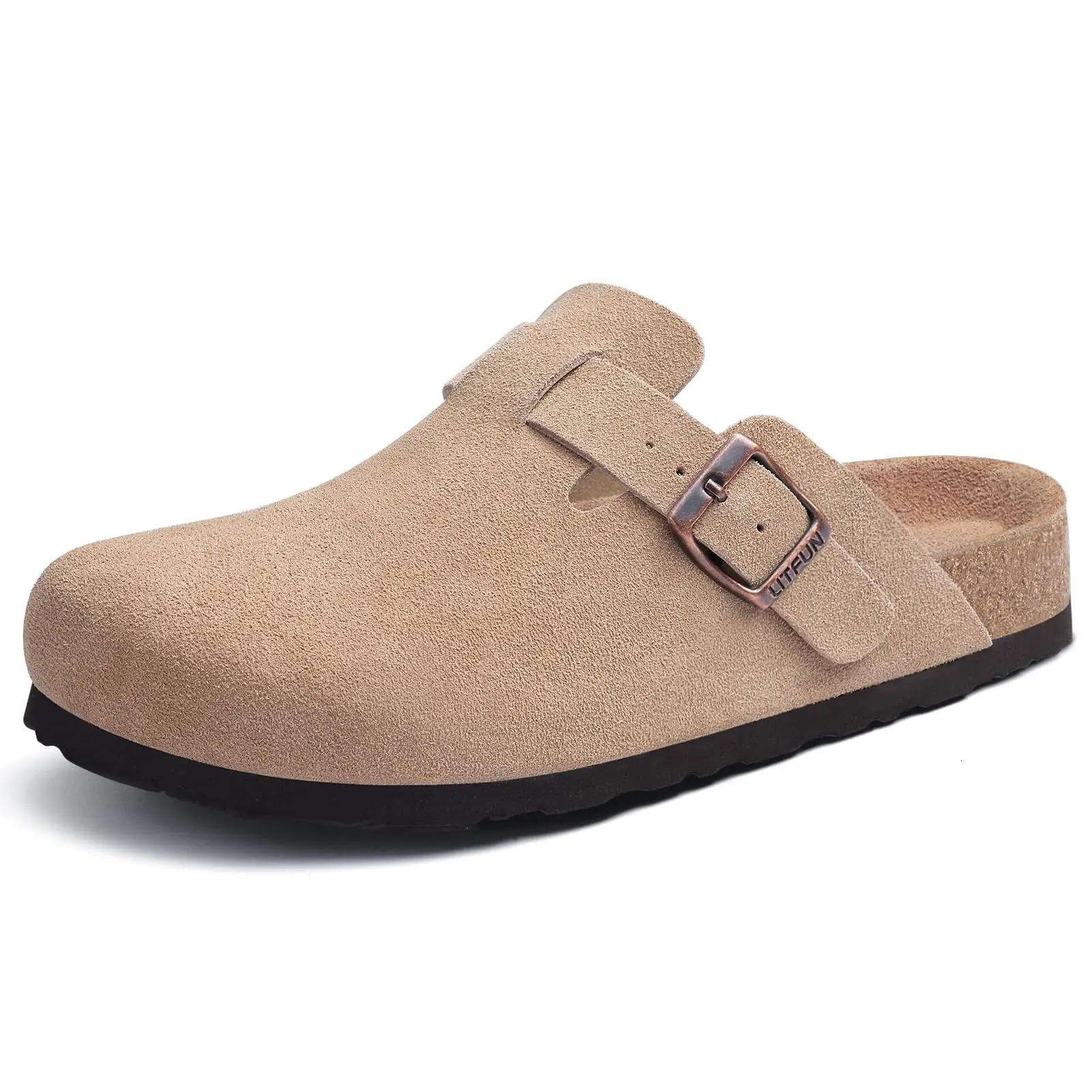 Litfun Suede Cork Clogs For Women Men Genuine Summer with Arch Support Leather House Mules Shoes Thick Beach Sandals 260208