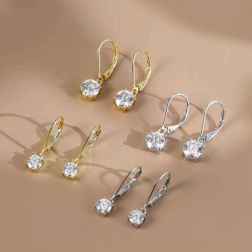 RINNITN Moe13 Round Cut Moissanite Dangle 14K Gold Plated 925 Silver VVS Lab Diamond French Leverback Drop Earring For Women