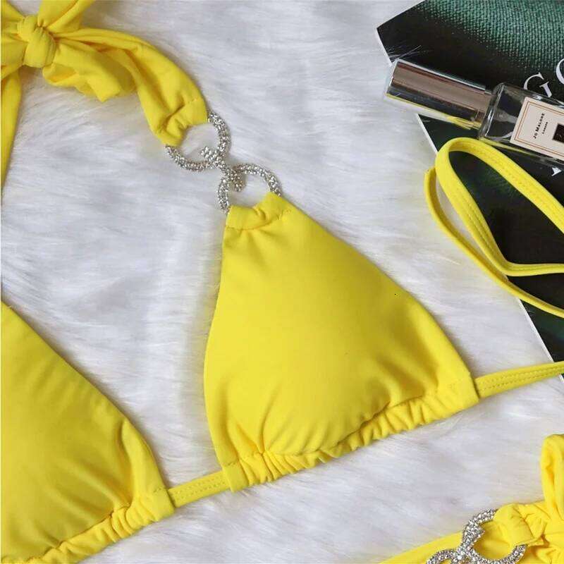 Yellow Sexy Bikinis 2026 Women Solid Color Swimwear Female Swimsuit Swim Beachwear Bathing Suit Brazilian Bikini Set Pool Bather C260207