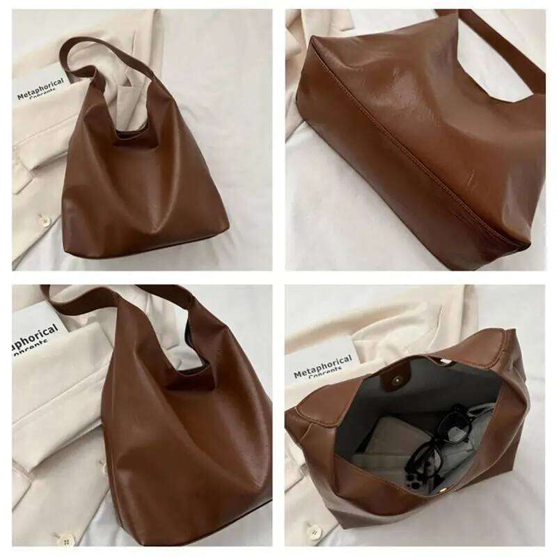 Large Capacity Textured Soft Leather Tote Women's Fashionable Commuting Armpit Simple And Versatile Shoulder Bag C260207