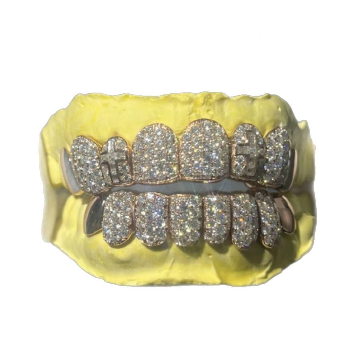 Top 8 Bottom 8 Jumping Ice Out VVS Moissanite 925 Silver Gold-plated Ladder square Cross Smooth Diamond Grill