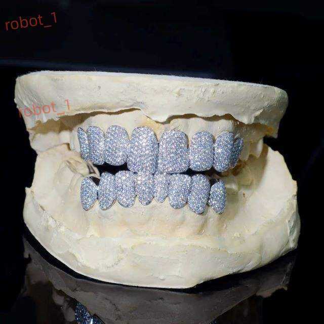Iced Out Hip Hop Grillz for Teeth Rappers Opal VVS Moissanite 925 Silver Custom Moissanite Grill Jewelry