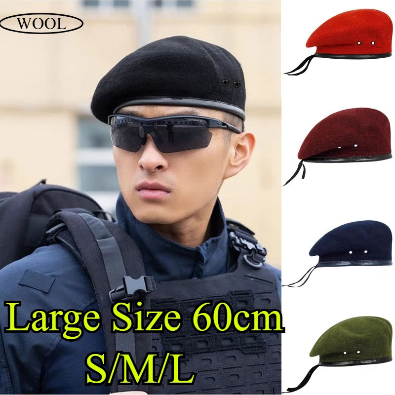 Large Size Wool Military Army Berets Hat for Big Head Unisex Men Women Devil Soldier Winter Warm Wide Beret Cap Painters Hats 260205