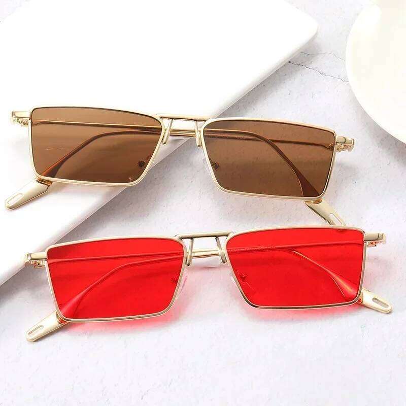 Vintage Narrow Small Sunglasses Women Luxury Brand Metal Frame Sun Glasses Rectangle Driving Eyeglasses Fishing Eyewear Men 2023 Y260207