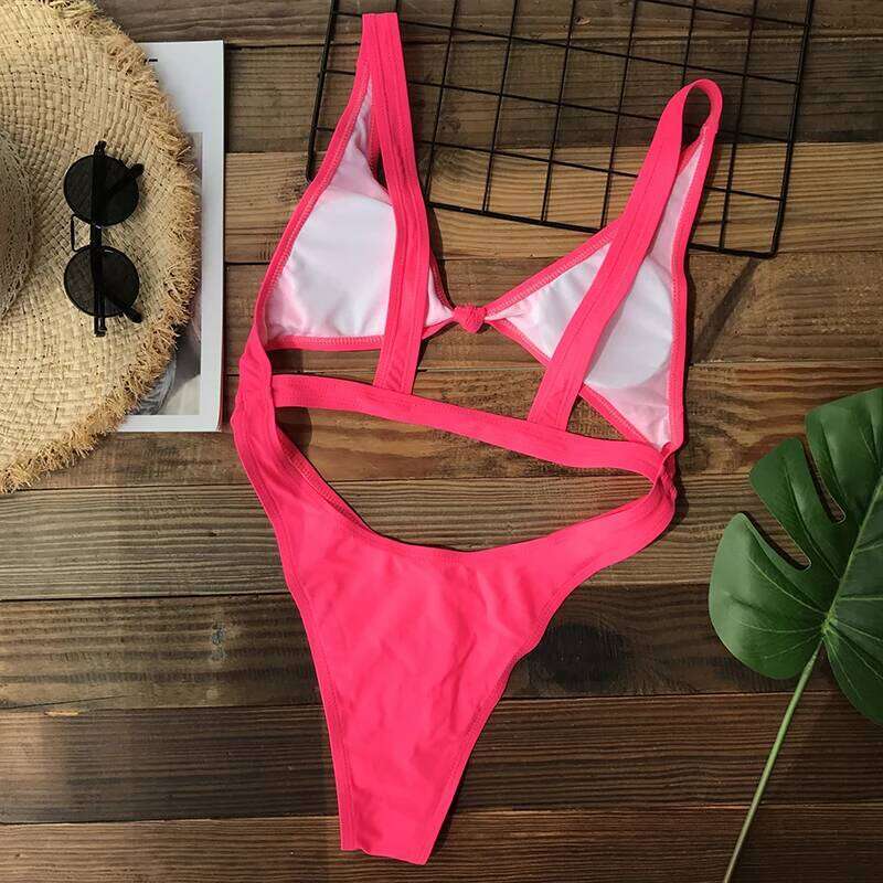 Sexy One Piece Swimsuit Women 2026 Cut Out Swimwear Thong Monokini Bathing Suit Black Red Green White Beach Swimming Beachwear C260207