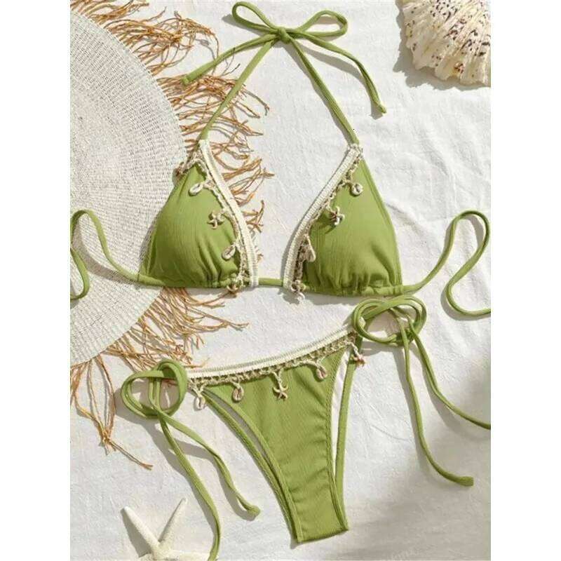New Splicing Halter Strappy Brazilian Women Swimwear Female Swimsuit Two-pieces Bikini set Bather Bathing Suit Swim K6024 C260207