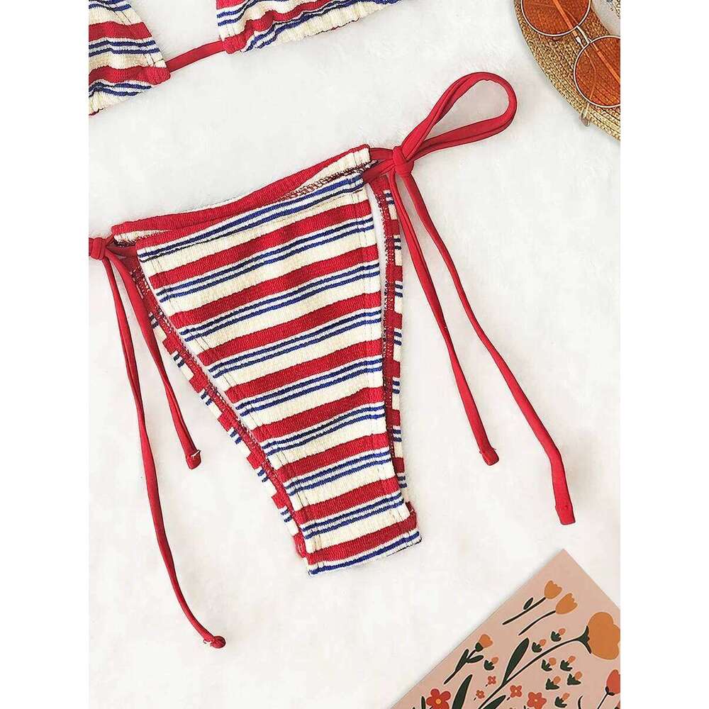 Women's Sexy Push-Up Two-Piece Swimsuit 2025 Bathing Suit Micro Beachwear Stripe Bikini Set Swimwear Trendy Mciro C260207