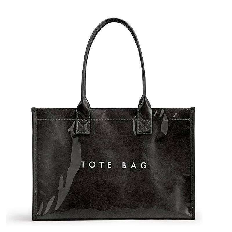 Laptop Storage Pvc Tote Bag,Waterproof Clear Kraft Paper Shoulder Bag,Large Capacity Bookbag,Women Shopper Work Commuter Handbag C260207