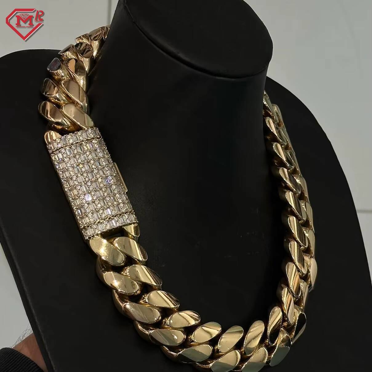 22MM Cuban Chain 925 Sterling Silver Plain Necklace Custom Moissanite Clasp Hiphop Cuban Link Chain