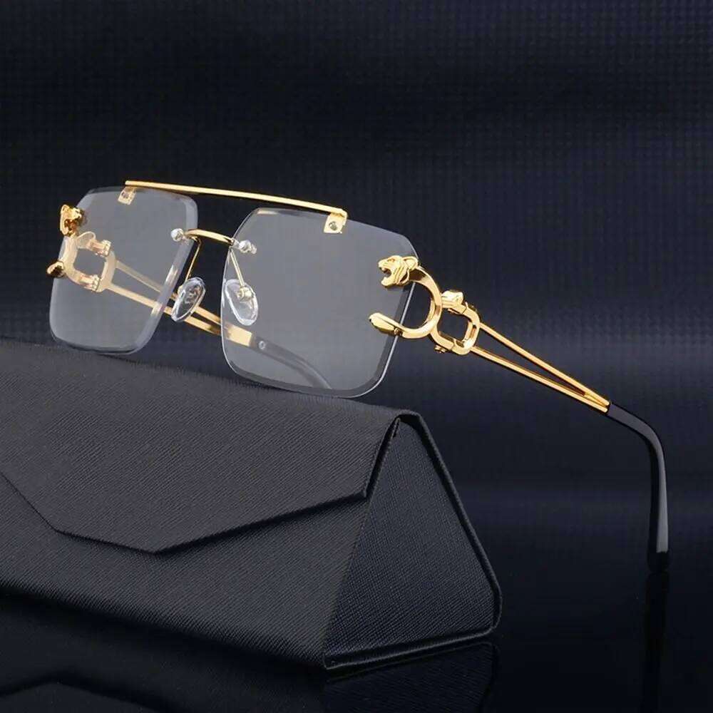 Frameless Shades UV400 Eyewear Cheetah Decoration Rimless Sunglasses for Women Men Metal Steampunk Sun Glasses Y260207
