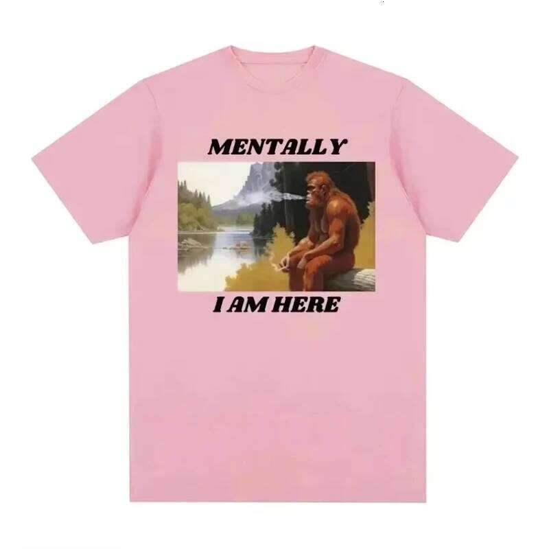 2025 Fashion Short Sleeved Y2k Female Clothing Mentally I Am Here Monkey Funny Meme Pattern T-shirt Women's Retro simple C260207