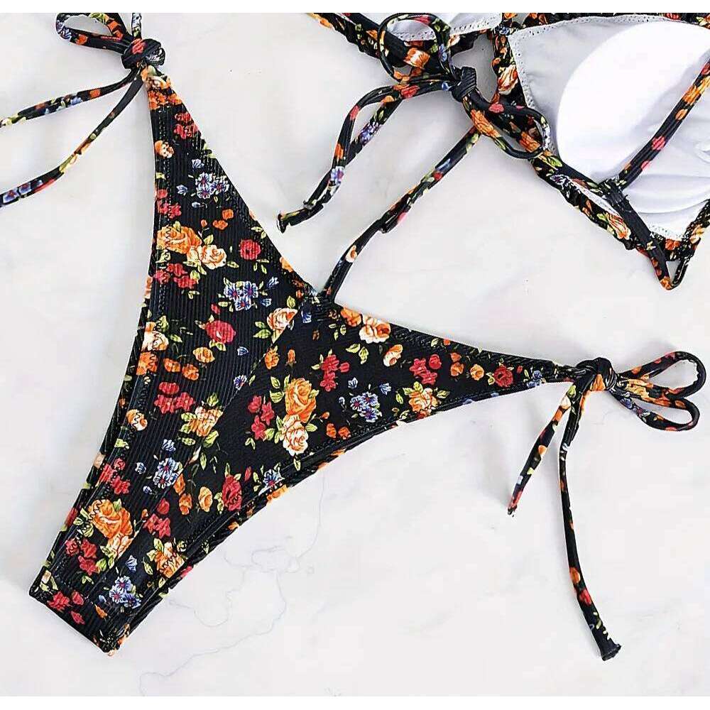 Sexy Floral Print Push Up Bikini Sets Women Swimwear Two Pieces Swimsuit Low Waist Bather Beach Bathing Suit Summer 2025 New C260207
