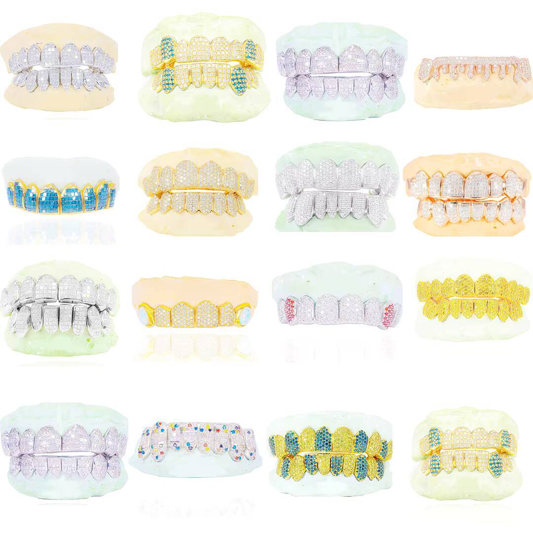 Invisible Setting Princess Cut Iced Out VVS Moissanite Diamond Custom Grillz Teeth Iced Out Hip Hop Silver Grillz Moissanite
