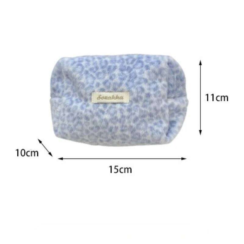 New autumn winter leopard print plush makeup bag Large Capacity Women Cosmetic Bag with Zipper Travel Clutch Y260206