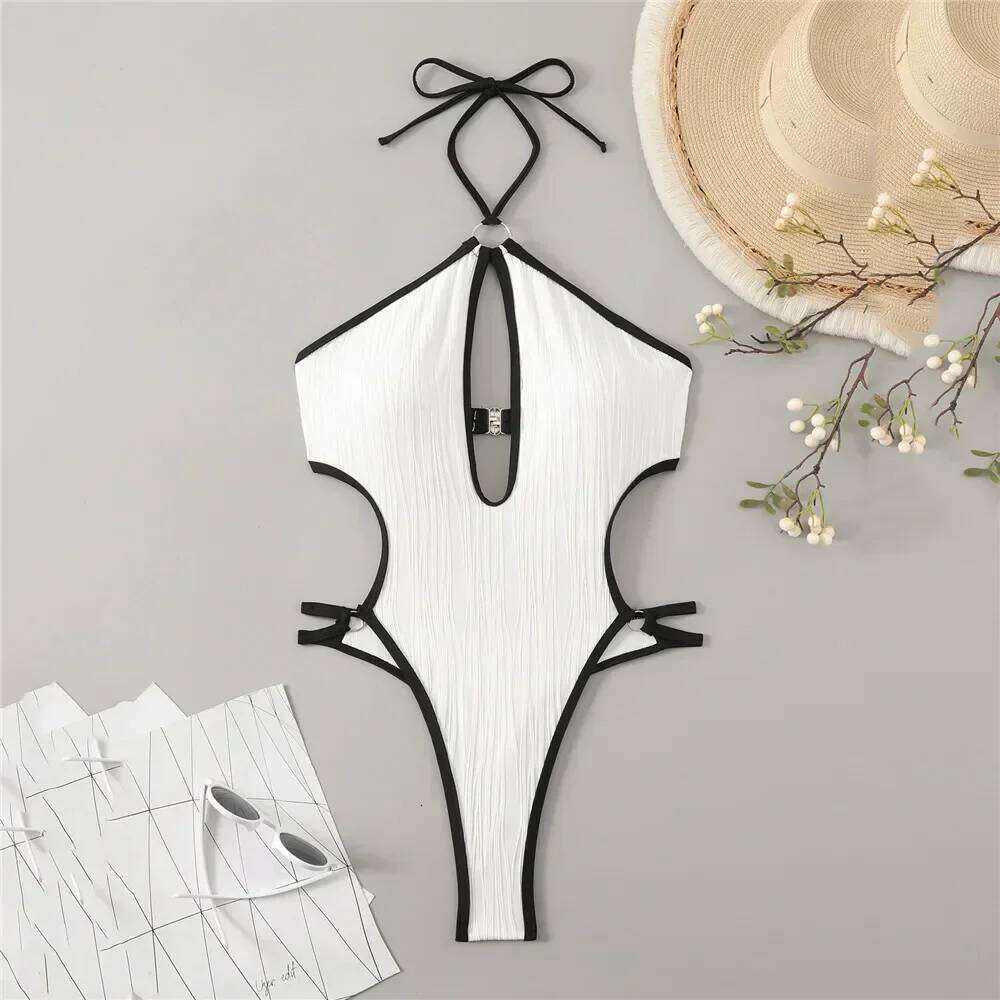 Sexy White Backless Swimwear Women 2024 One Piece Swimsuit Hollow Out Monokini Bathing Suit String Halter Swimming Wear Bather C260207