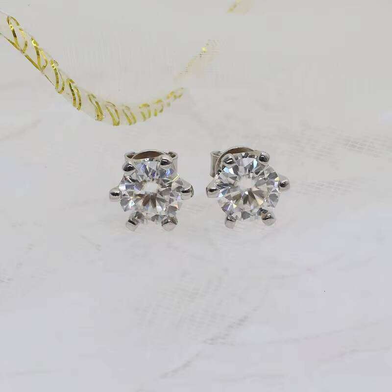 Classic 6 Prongs Stud Earrings 925 Sterling Silver 1Ct 6.5Mm VVS Moissanite Diamond Ear Studs