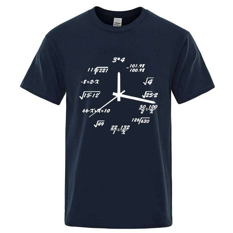Men's 100%Cotton Casual Funny Math Clock Print Summer Loose O-neck T Shirt for Men Short Sleeve Cool T-shirt Male Tshirt C260207
