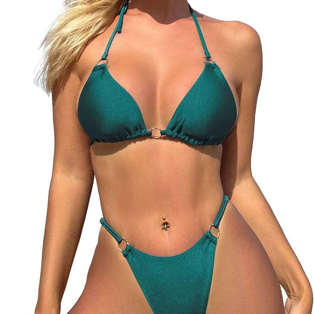Sexy Bikini Women's 2-piece Backless Camisole Slim Shoulder Strap Solid Color Fashionable Split Triangle Swimsuit C260207