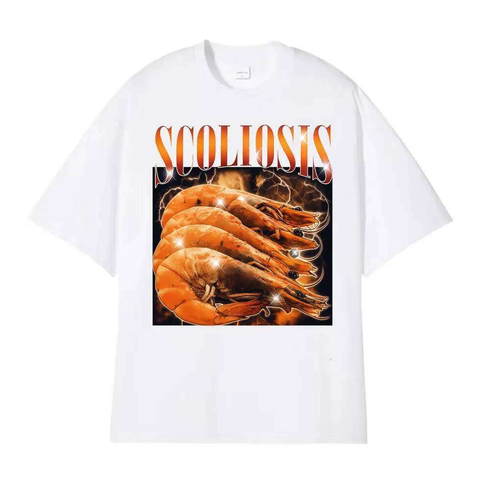 Funny Shrimp Scoliosis Printed T Shirt Men Women Clothing Vintage T-shirts Short Sleeve T-shirt Streetwear C260207