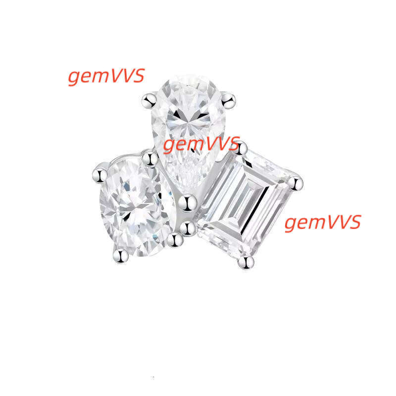 S925 Moissanite Irregular-Shaped Stud Multi-Layer Electroplated White Gold Fashionable Light Luxury High-End Earrings