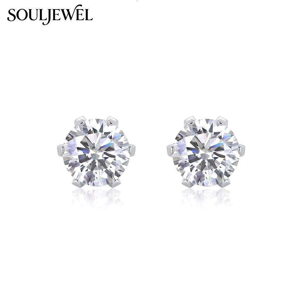 925 Sterling Silver Rhodium Plated Moissanite Solitaire Stud Earrings Sculpted Six Claw Flower Setting GRA Certified Women's