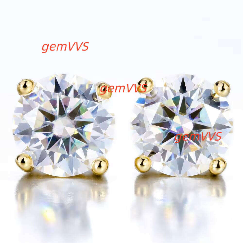 Yellow Gold Plated 4Mm 0.3Ct Sparkling Party Fine Jewelry Gifts Mossanite Moissanite Diamond Stud Earrings For Women