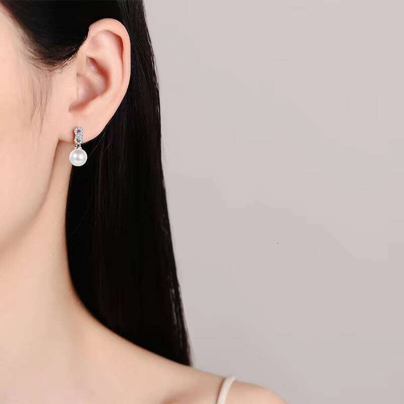 Az834-E Women's Luxury Pearl Fashion Style 925 Sterling Silver Moissanite Diamond Earrings