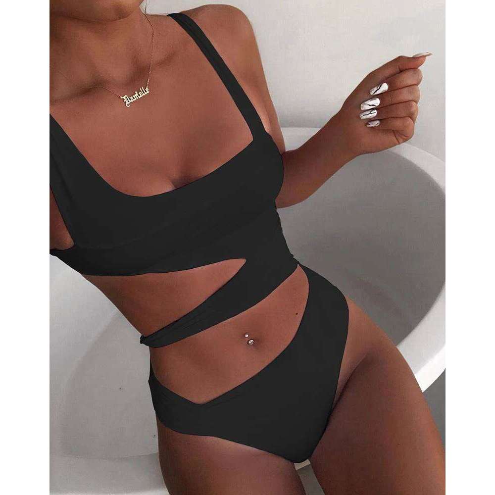 Sexy Hollow Out One Piece Swimsuit Women Swimwear White Black One-piece Monokini Backless Bathing Swimming Suit for Female C260207