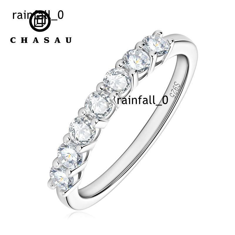 Wholesale High Quality Fashion Women Luxury Fine Jewelry 7 Moissanite Stones S925 Sterling Silver Engagement Wedding Ring Gift