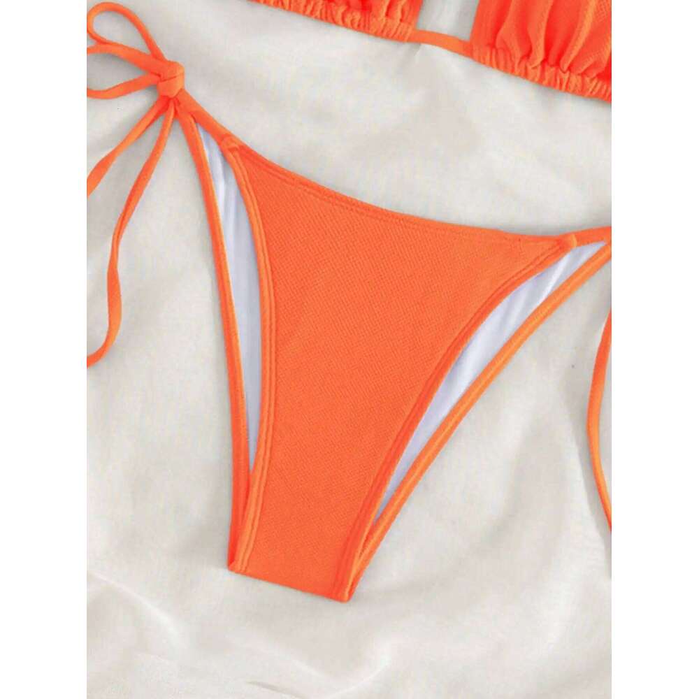Summer orange split bikini set eye-catching sexy beach suitable for women swimming hot spring C260207