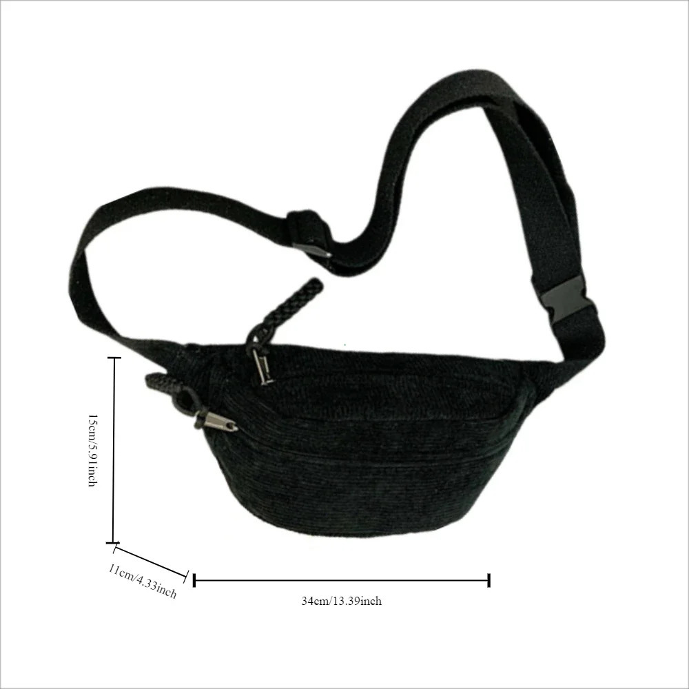 Women Waist Pack Large Capacity Corduroy Fanny Pack Street Style Chest Bag Fashion Shoulder Crossbody Bags Casual Waist Belt Bag 260130