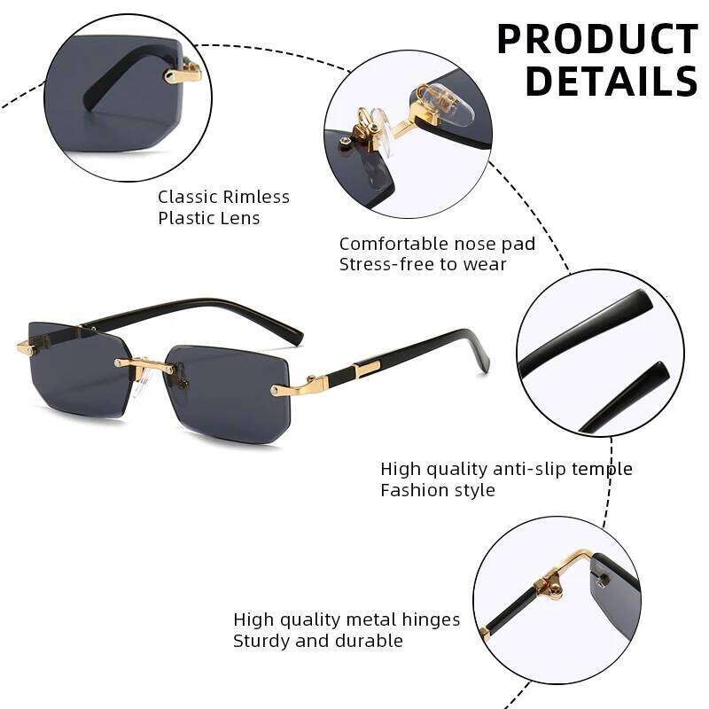 Fashion Rimless Sunglasses Men Women Populare Frameless Sun Glasses Male Female Classic Small Square Summer Traveling Shades Y260207