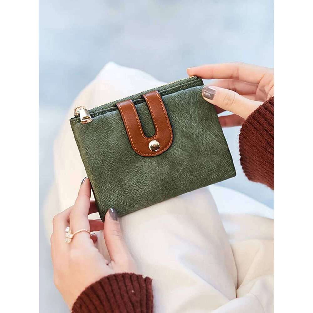 Fashion High Quality PULeather Short Double Fold Wallet ColorContrast Large Capacity Women's Credit Card Bag Y260206