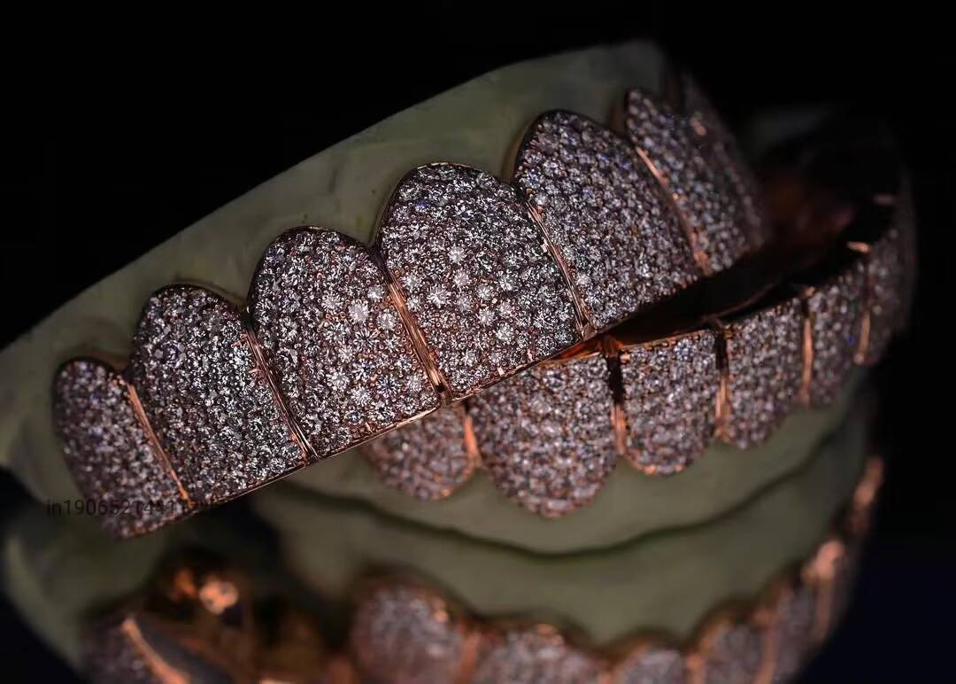 Top Quality 8x8Grillz 10k Solid Gold Teeth Grill Diamond with Fancy Style Vvs Moissanite Diamond Grillz Out Teeth Grillz for Men
