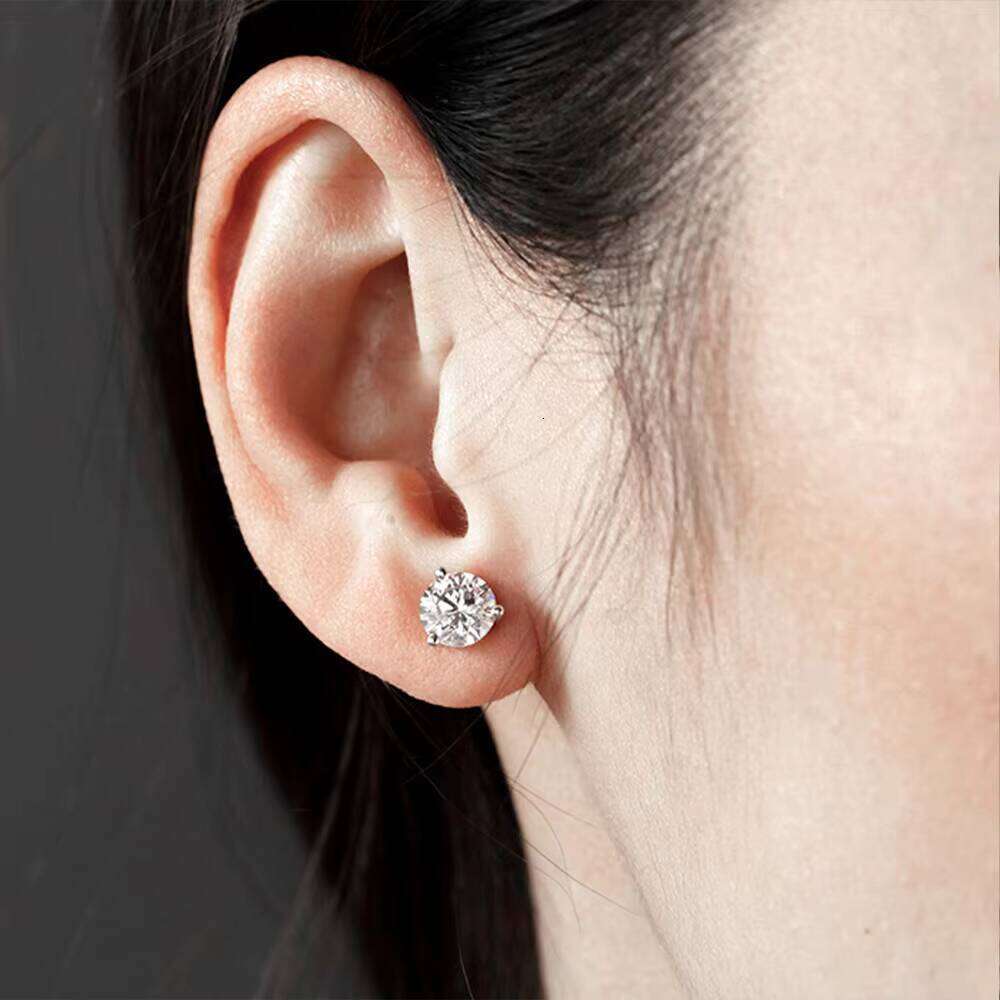925 Sterling Silver 6Mm Round Brilliant Cut Moissanite Three Jaws Setting CZ Stone Zircon Earring Studs Earrings For Girl